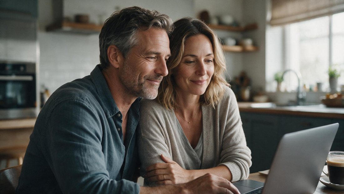 A couple at their kitchen table going over long term plans